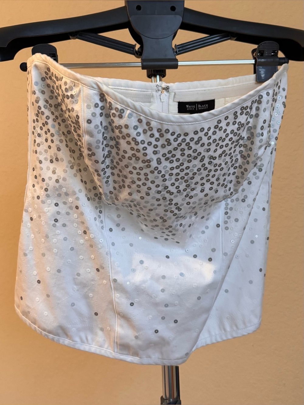White House Black Market White Tube Top with Silver Sequin Detail